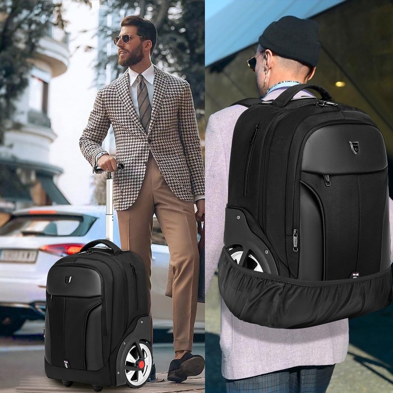Rolling Backpack,Waterproof Backpack with Wheels for Business and Travel Commute gallery
