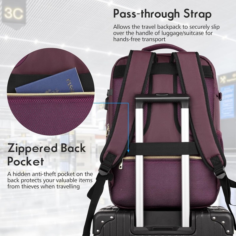 Large Travel Backpack Women, Flight Approved Carry on Backpack, Water Resistant gallery