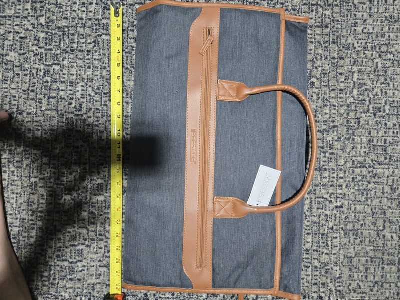 Prestige Zip-Around Garment Bag 23-25in Gray Polyester Brown Trim Handles gallery