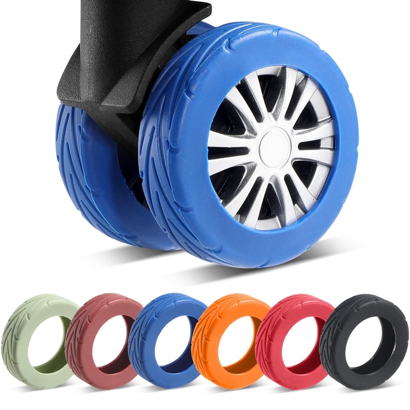 8 Pcs Upgrade Luggage Wheel Covers, Carry On Soft, Blue