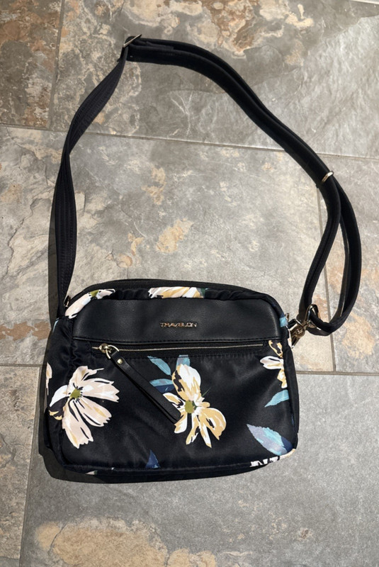 Travelon Anti-Theft Addison Small Crossbody Floral Black 9″W x 7.25″H x 3.5″D