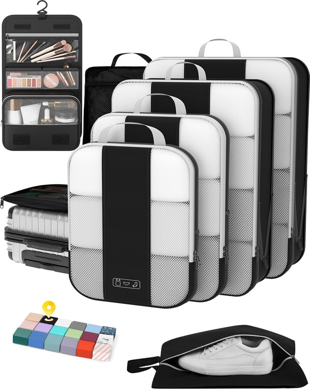 8 Set Compression Packing Cubes for Travel Essentials,Compressible Expandable…