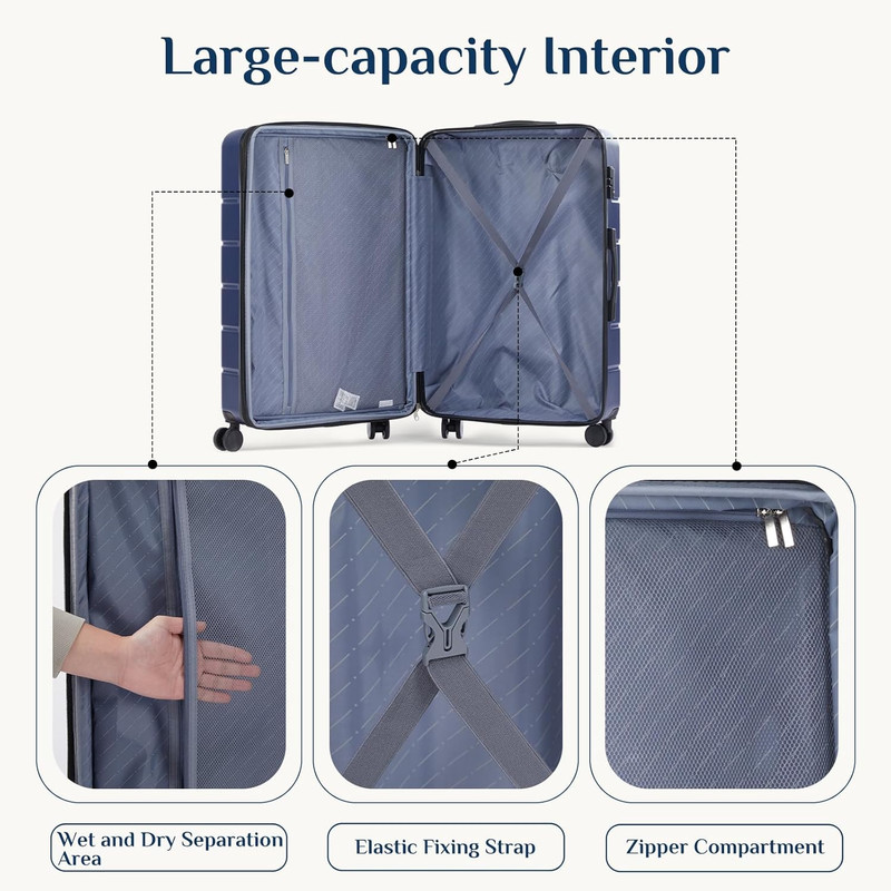 24 Inch Checked Luggage, ABS Hard Shell Lightweight Rolling Expandable Suitcase gallery
