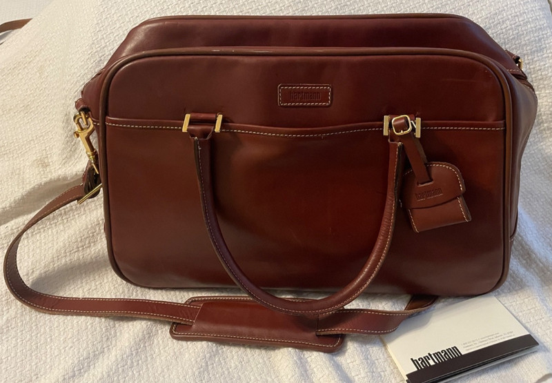 HARTMANN All Leather Overnight Weekend Messenger Bag Carryon Travel Case