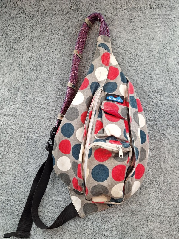 KAVU Rope Sling Bag Gray Polka Dot Crossbody Strap Backpack One Size