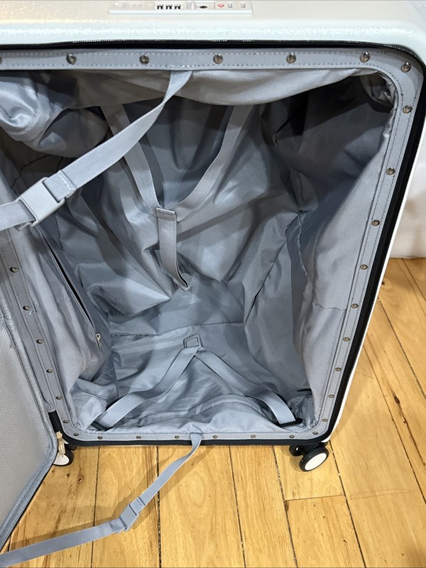 Mixi 26” Inch Spinner Luggage Front Opening Cup Holder New Smoke White Check-in gallery