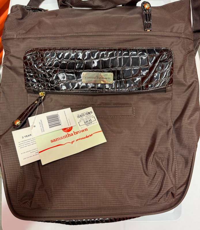 Samantha Brown Convertible Backpack BROWN Nylon Croco Embossed Laptop Bag NWTS