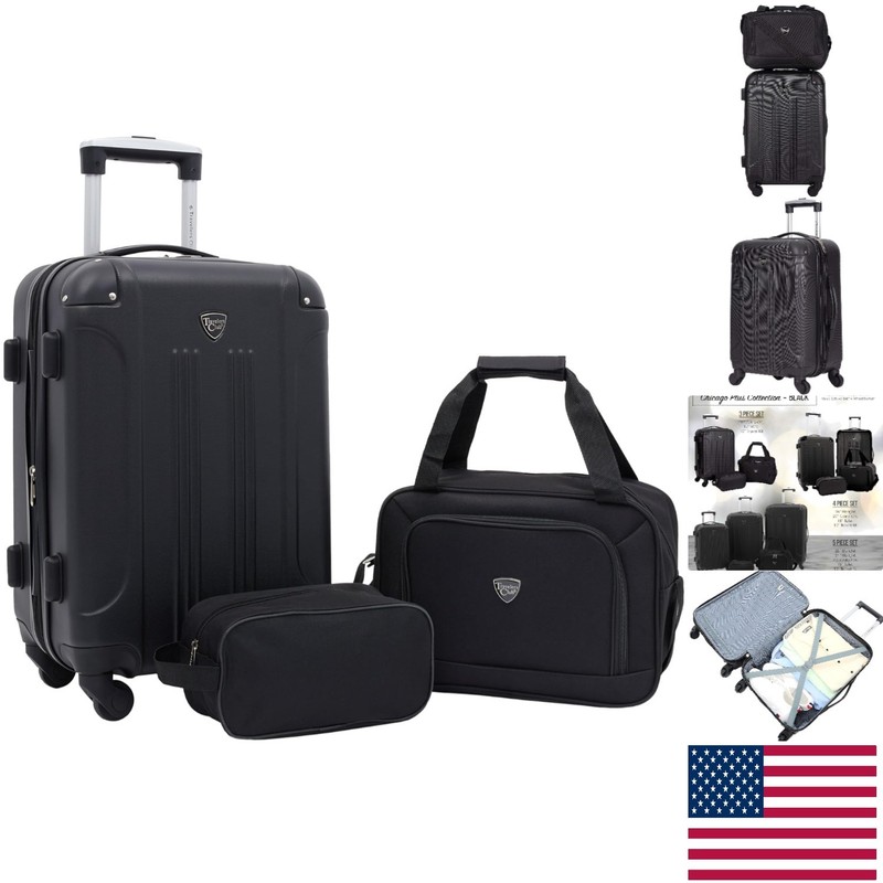 Chicago Hardside Spinner Luggage: 3-Piece Set with Expandable Features, Black