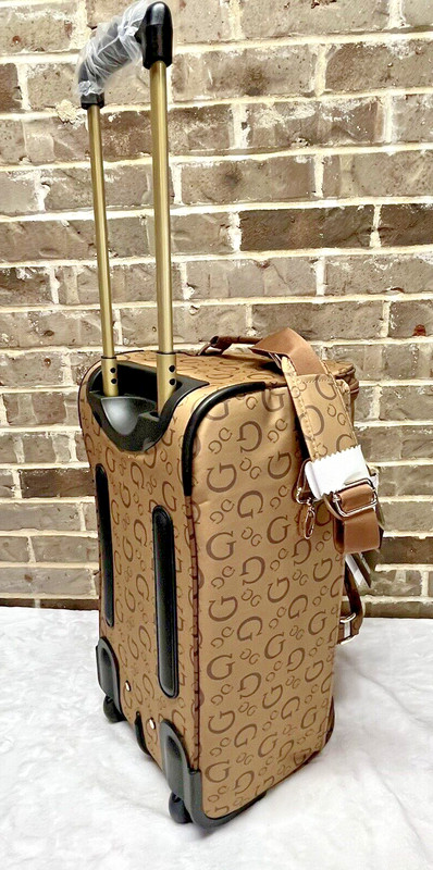 GUESS Cassius Travel Duffle ROLLING WHEELED BAG Mocha Multi Logo Luggage NEW gallery