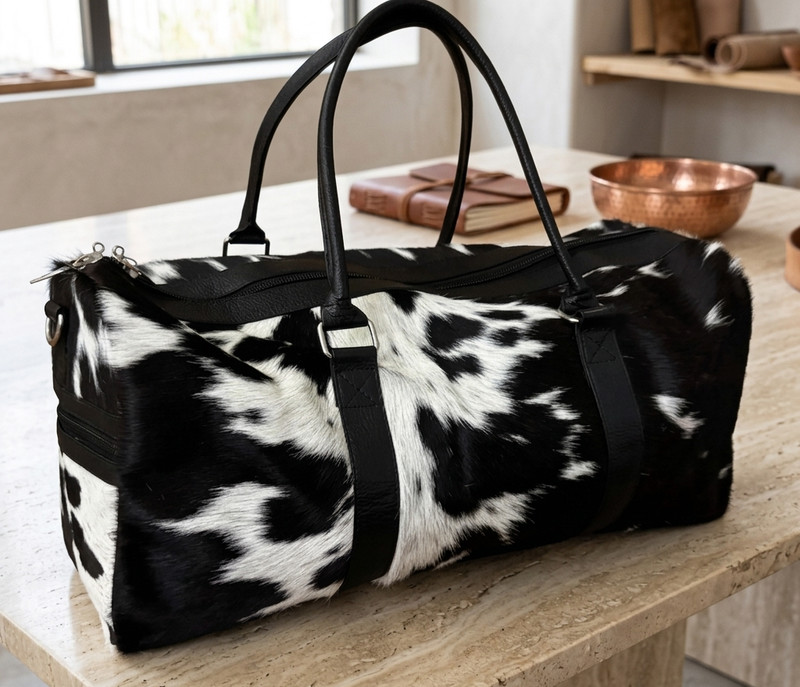 Handmade Multicolor Cowhide Leather Duffle Bag Hair On Hide Travel Bag gallery