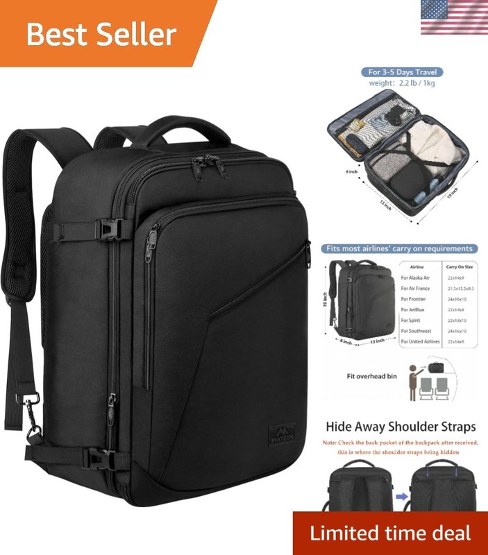 Extra Large 40L Travel Backpack – Expandable, Airplane Approved, Water-Resistant