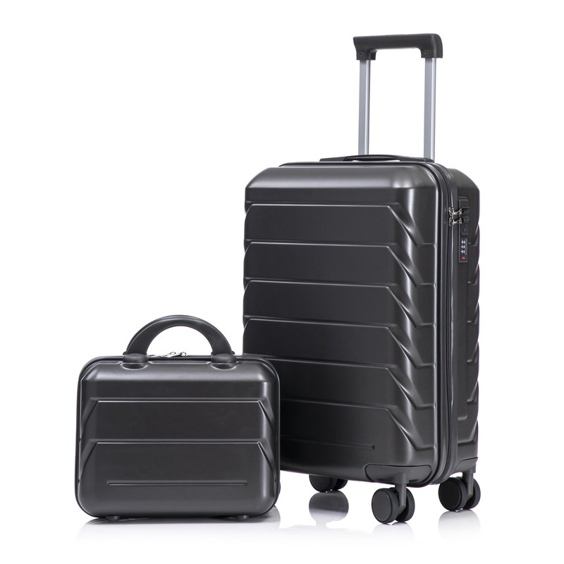 2pc ABS Luggage Set 20″ Spinner Suitcase 14″ Cosmetic Case Dark Gray