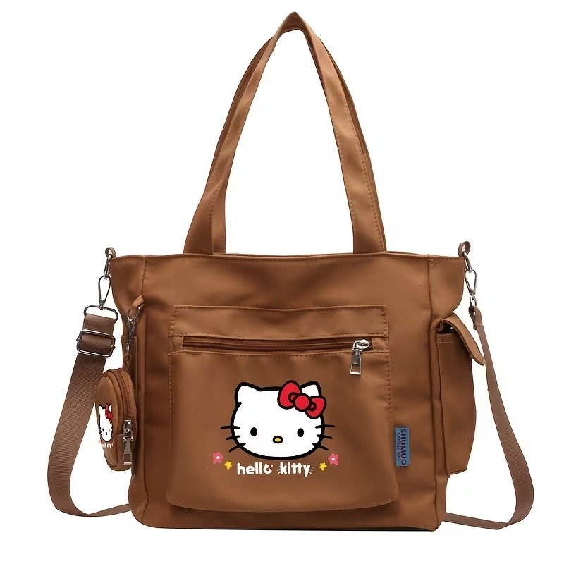 Sanrio Hello Kitty Shoulder Bag Crossbody Purse Kawaii Brown w/matching Charm