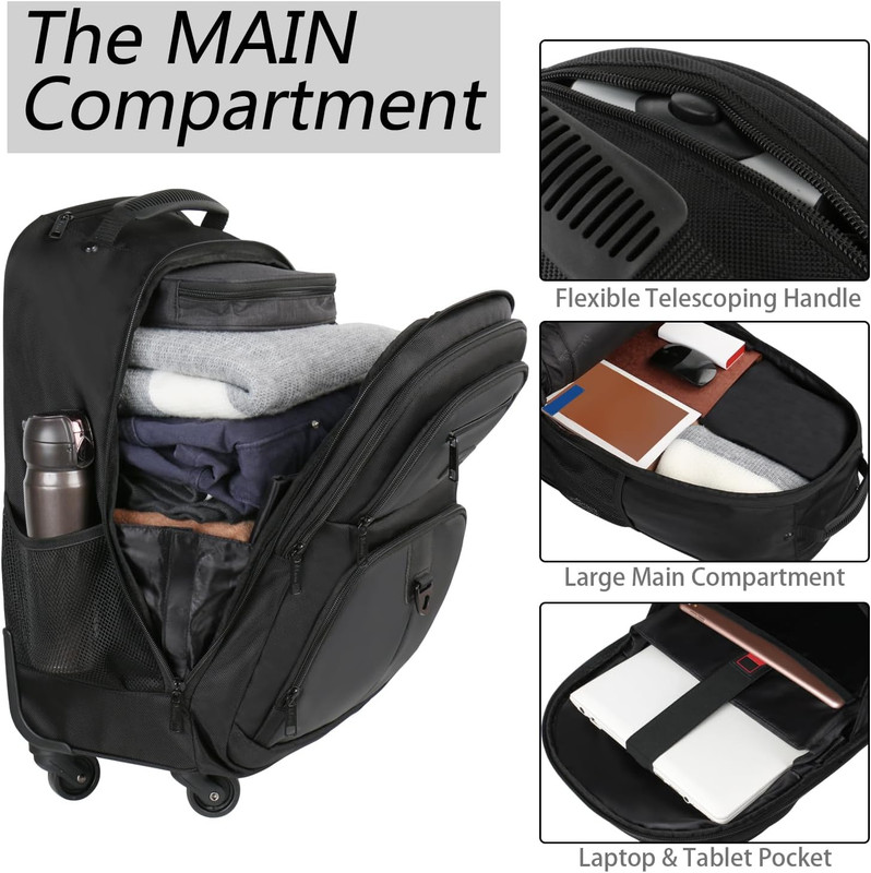 Rolling Backpack with 4 Wheels, 17 Inch Roller Travel Laptop Backpack for Women gallery