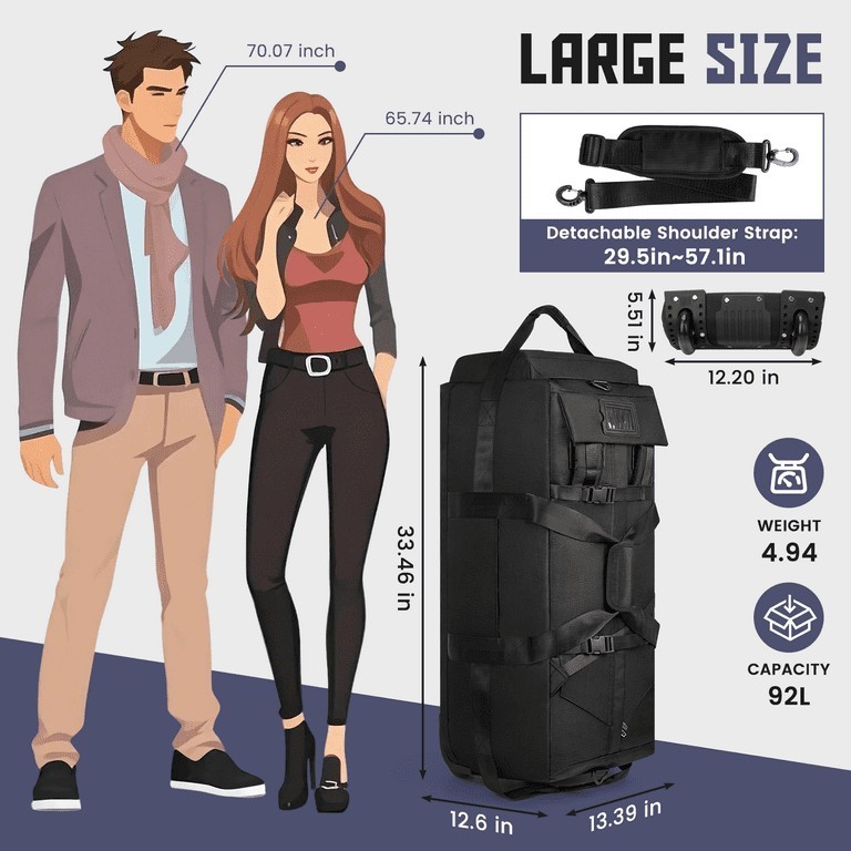 CshidWorld 34-Inch Foldable Rolling Duffle Bag, 90L Water-Resistant Multi-Use... gallery