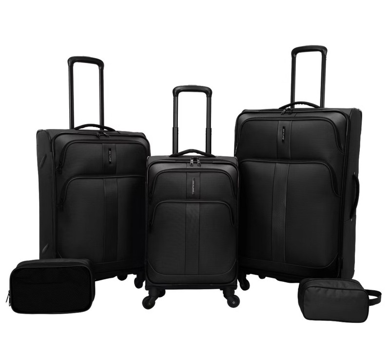 SKYLINE SOFTSIDE CHECKED SPINNER 5PC LUGGAGE SET – BLACK