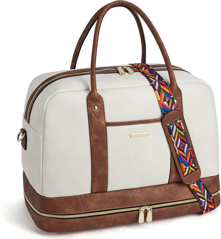 Chic Leather Weekender Bag for Women with Shoe Compartment & Trolley Sleeve