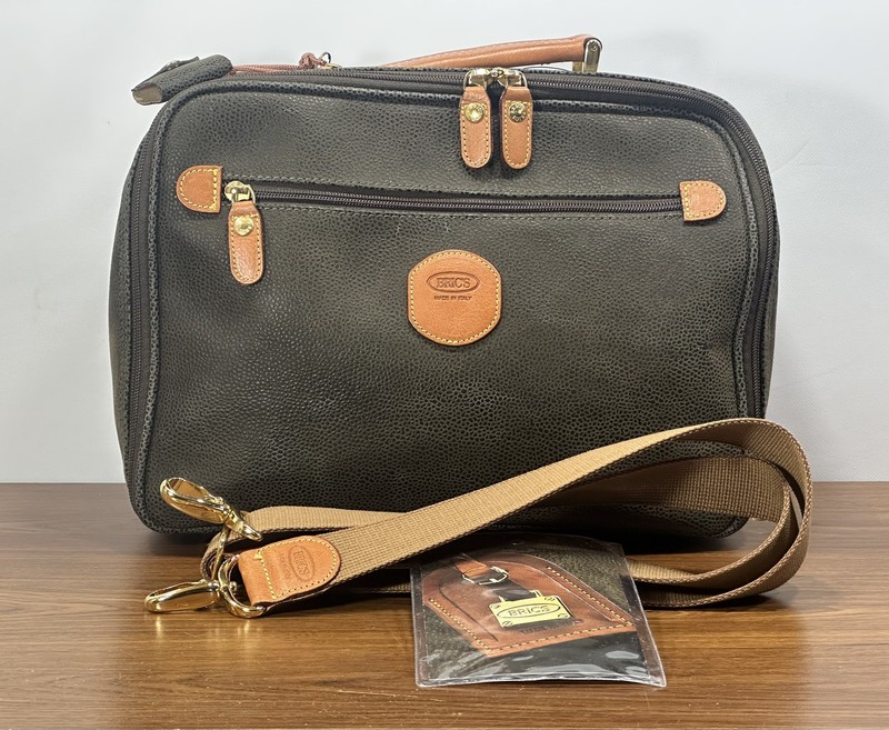 Vintage Bric’s Pebbled Brown Leather Satchel Luggage Carry On- Made in Italy