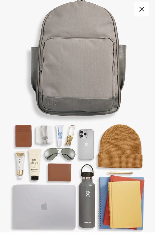 BÉIS Travel Backpack Gray, Adjustable Straps, Luggage Sleeve, Bottle Pocket gallery