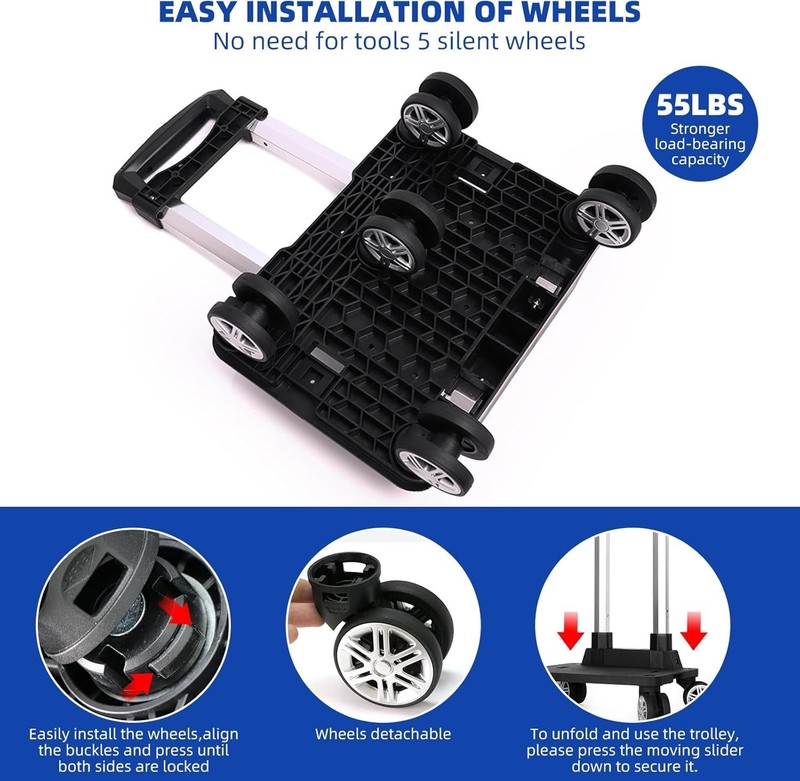 Backpack Trolley, Wheeled Folding Luggage Travel Cart Aluminum -Roller Carrier f gallery