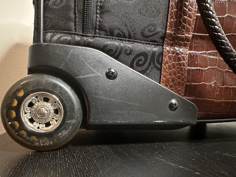 Brighton Rolling Duffle Weekender Bag Black Floral Croc Embossed Leather Luggage gallery