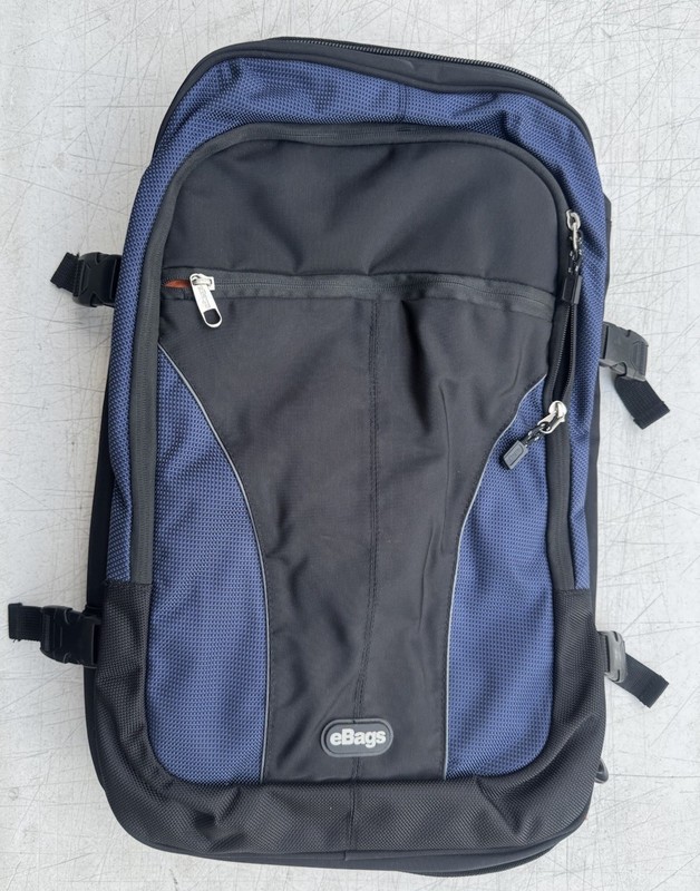 eBags Travel Backpack Convertible eTech Weekender Carry On 22x14x7 Blue & Black