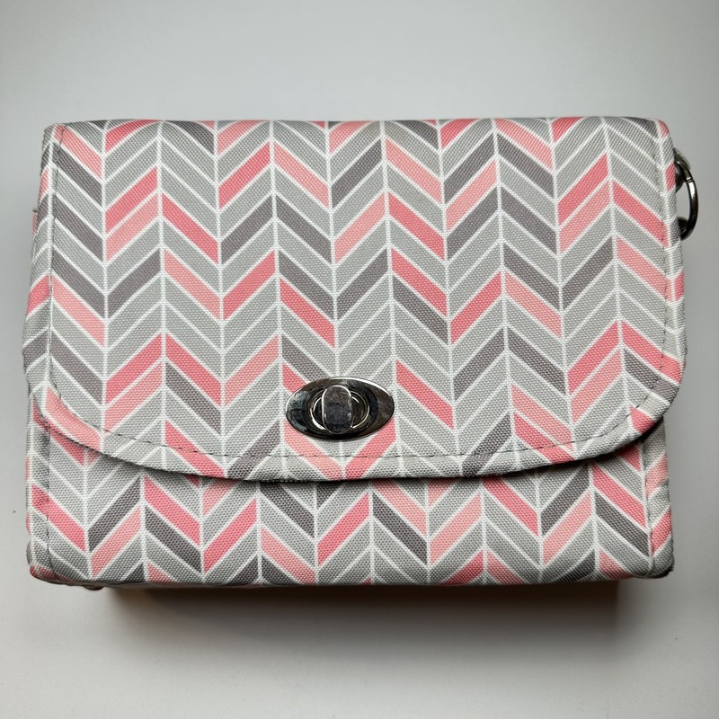 LillyBit Pink Gray Chevron Convertible Adjustable Strap Travel Clutch NWOT gallery