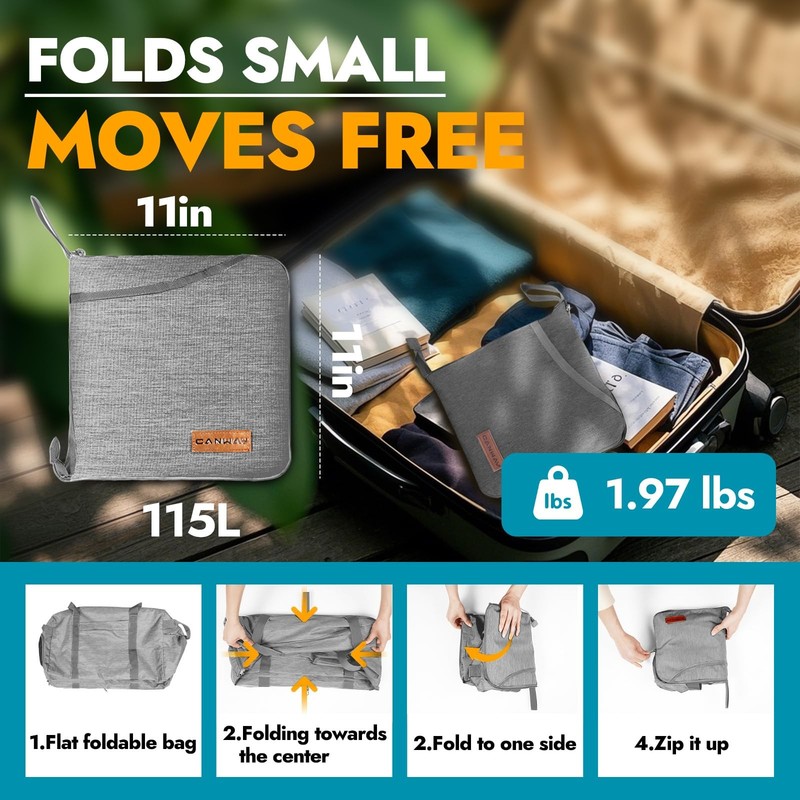 115L Foldable Travel Duffel, Shoe Compartment, Waterproof, Tear Resistant gallery