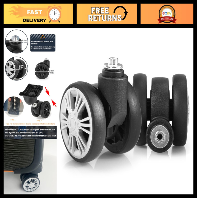 Luggage Replacement Wheels 2pcs – Wear-Resistant Suitcase Repair Parts, Universa