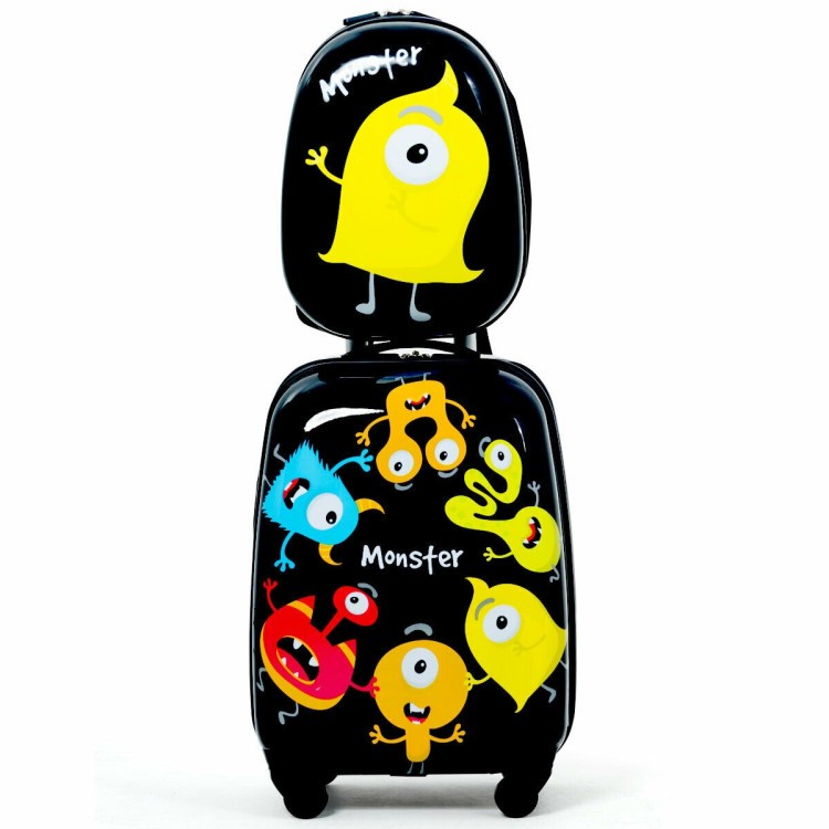 Kids Luggage Set: 12in Backpack & 16in Rolling Suitcase, Durable & Weatherproof