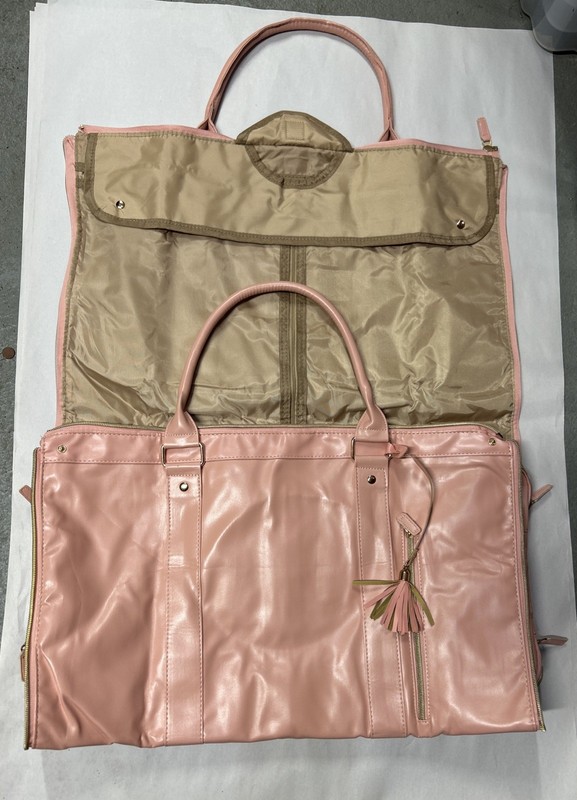 Carry On Garment Bag, Large Polyester Faux Leather Duffle Pink Bag Waterproof