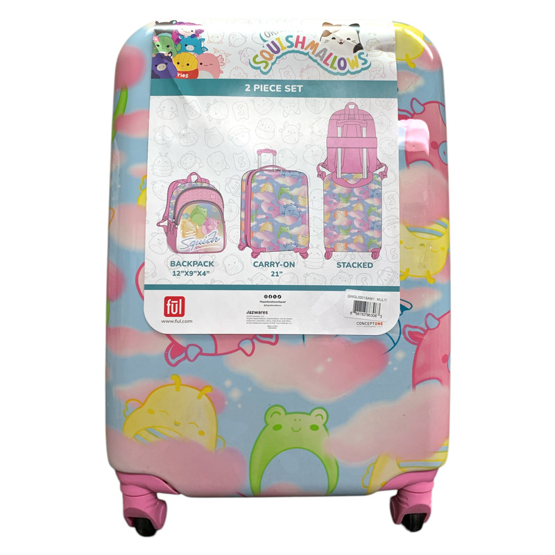 Ful Kid’s 2-Piece Luggage Set, Backpack and Carry-On Combo (Squishmallows)