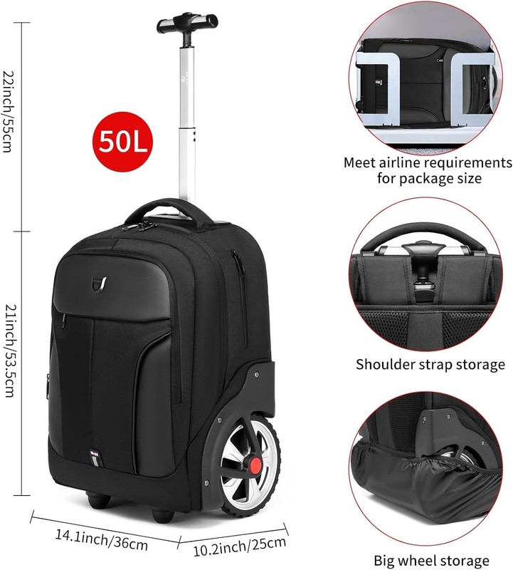 Rolling Backpack,Waterproof Backpack with Wheels for Business and Travel Commute gallery