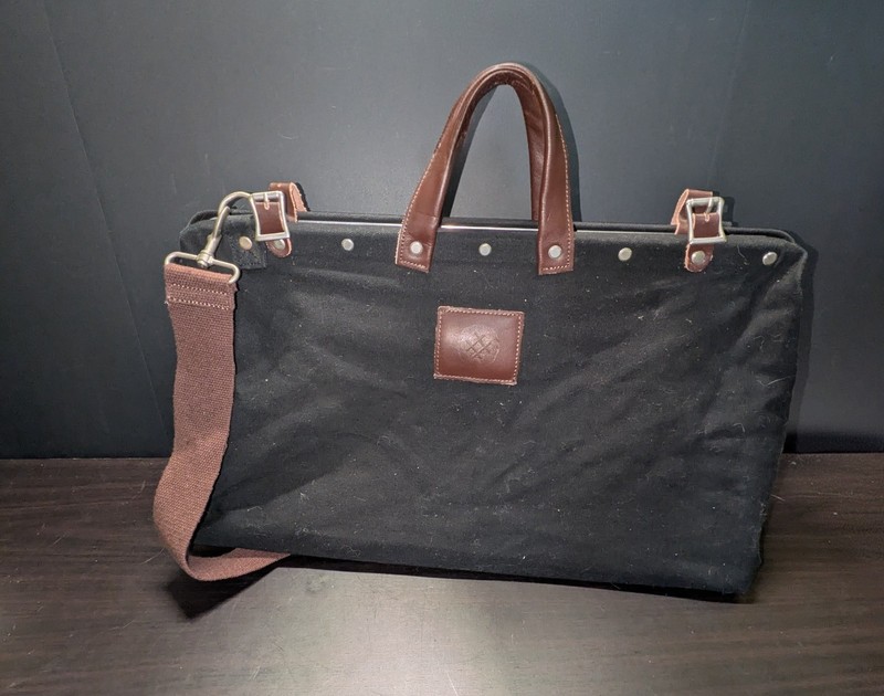 Large Canvas Stonemason Style Weekender Bag Metal Frame Leather Handles gallery
