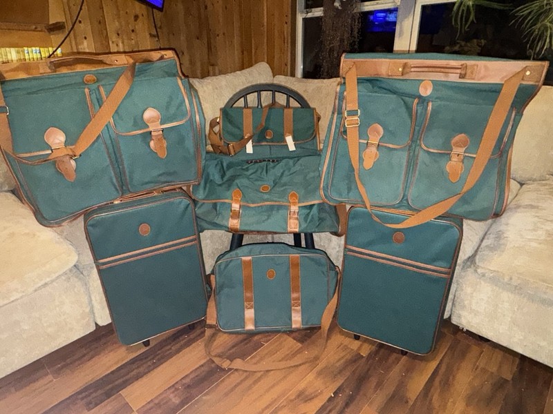 Vintage Ralph Lauren Polo 7 PC Set Hunter green Canvas NOS/used Garment Duffle