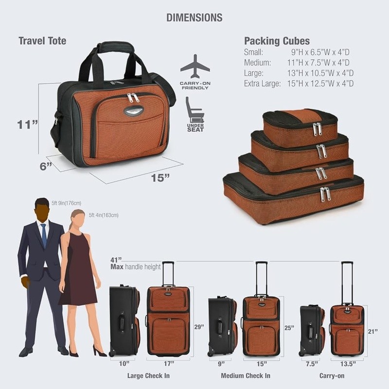 Durable 1200D Polyester Expandable Carry-On Travel Set W/ Inline Skate Wheels US gallery
