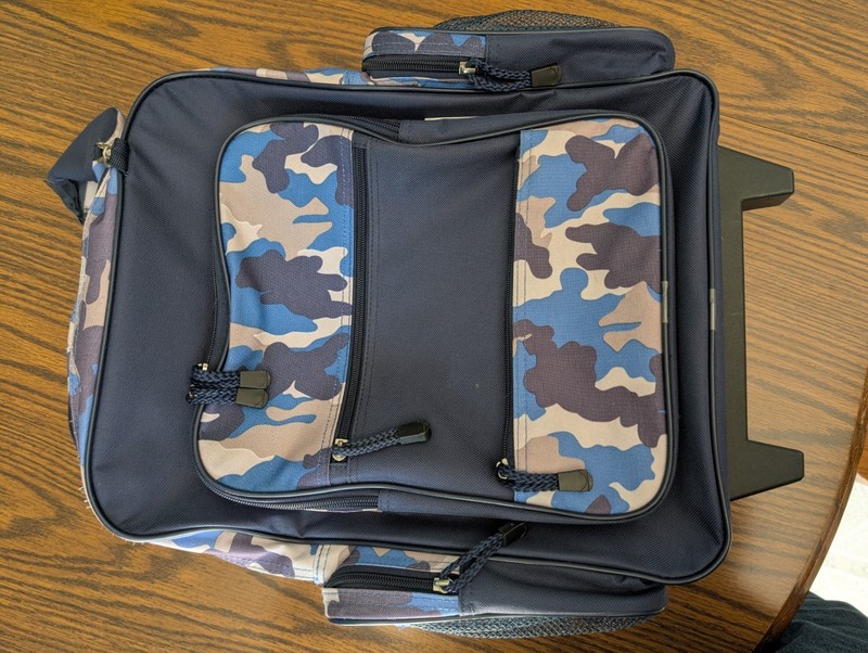 Blue Camouflage 7 compartment Canvas Roller Suitcase