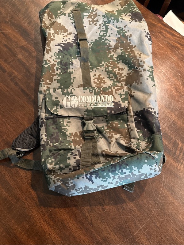 Green Pixel Camo Backpack, Go Commando Padded On Back School Bag Hiking Camping
