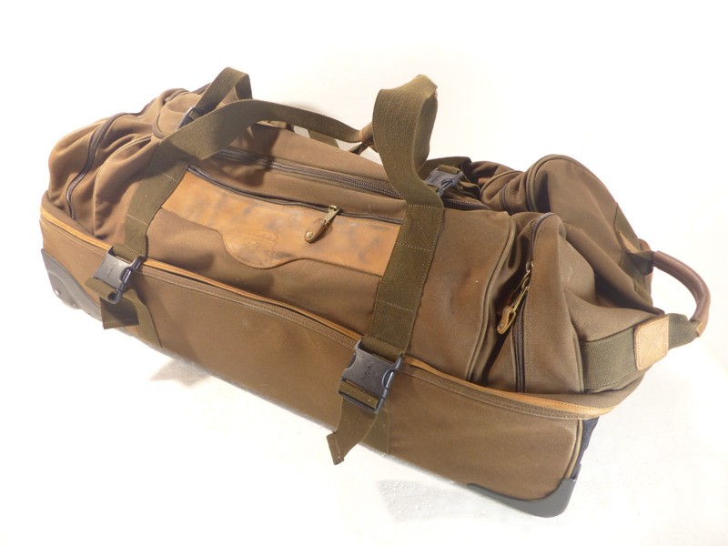 Cabela’s Outdoor Gear Leather Canvas Hunting Fishing Roller Duffle Bag Brown XXL