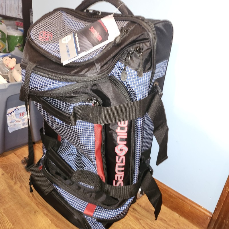 Samsonite Rolling Duffel Bag Blue Grid Ripstop Wheeled Travel Luggage 26" NEW gallery