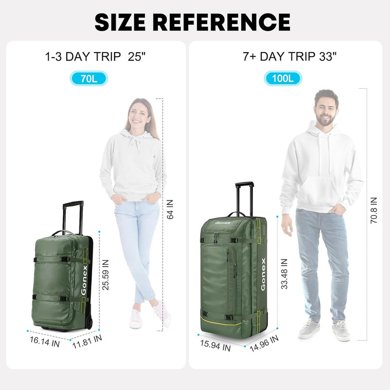 Rolling Duffle Bag with Wheels, 100L Water Repellent Large Wheeled Travel Duffel gallery
