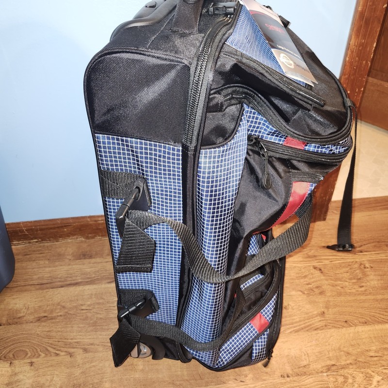 Samsonite Rolling Duffel Bag Blue Grid Ripstop Wheeled Travel Luggage 26" NEW gallery