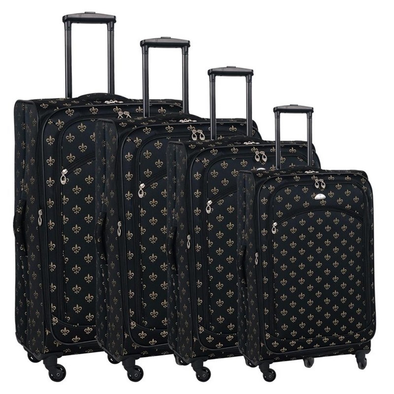 Pemberly Row Traditional Polyester 5-Piece Spinner Luggage Set in Black gallery