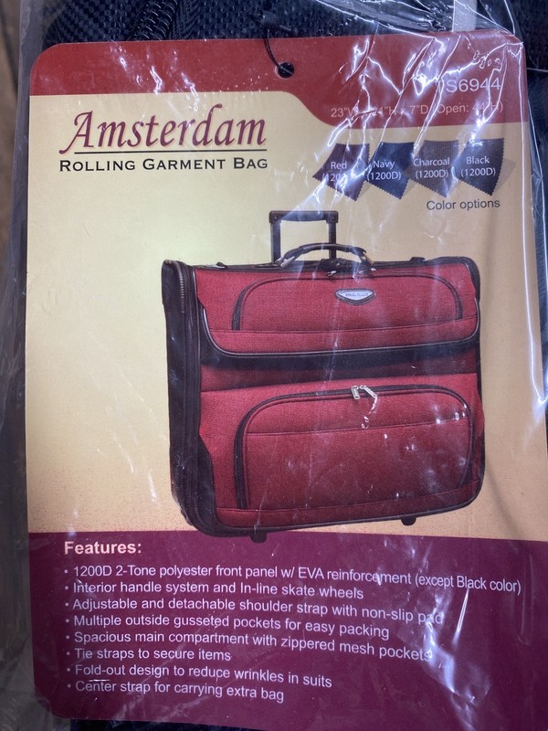 Amsterdam Rolling Garment Bag Travel Select, Black, NEW! (TS944)