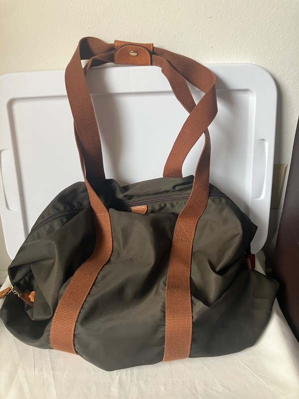 Bric’s Italy Duffle Bag Dark Brown Nylon Leather Trim Lightweight Packable