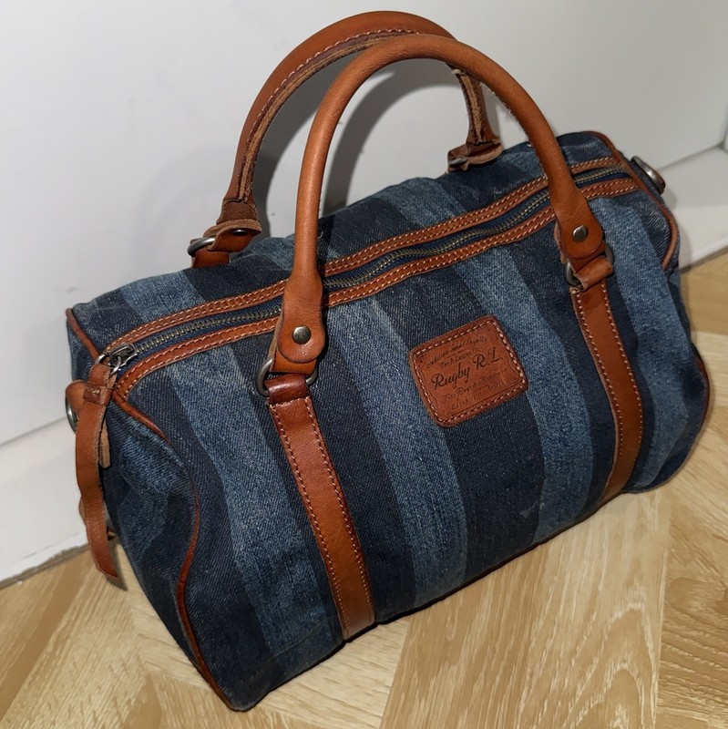 Rugby Polo Ralph Lauren Striped Denim Leather Mini Duffle Bag gallery