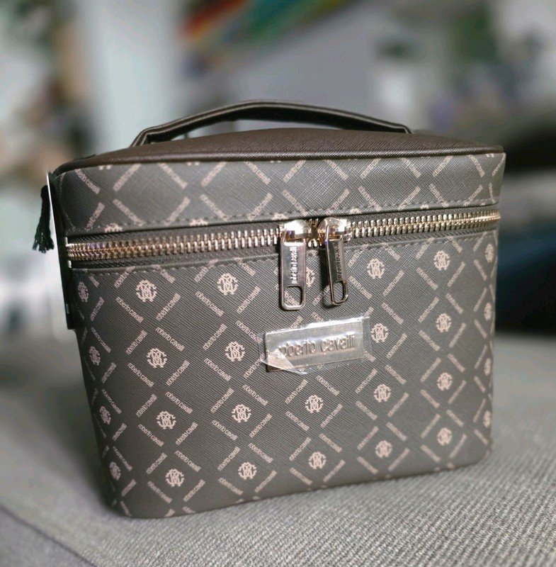 Roberto Cavalli Monogram Vanity Train Case In Brown & Gold-toned Brand New Tags gallery