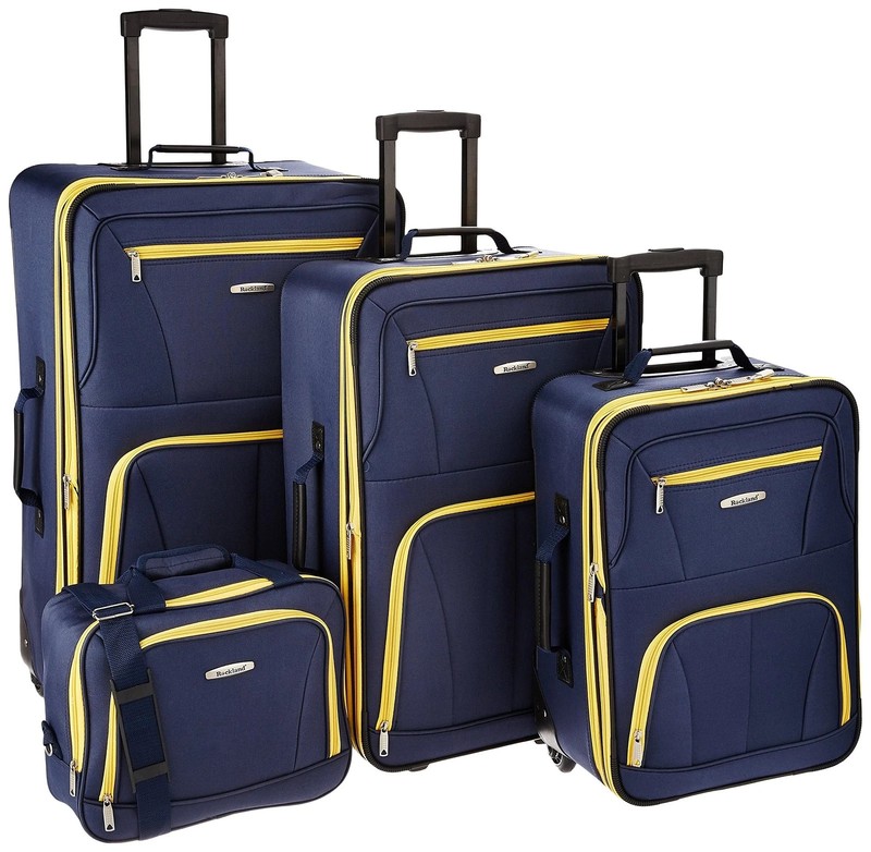 Rockland 4 Piece Upright Luggage Set Expandable Softside 28″ 24″ 20″ 14″ Navy