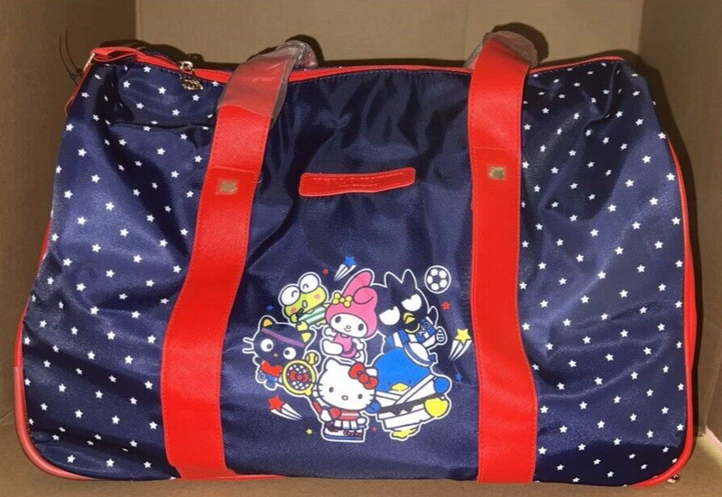 Hello Kitty And Friends Red & Blue Rolling Duffel Bag - Carryon Suitcase - NEW
