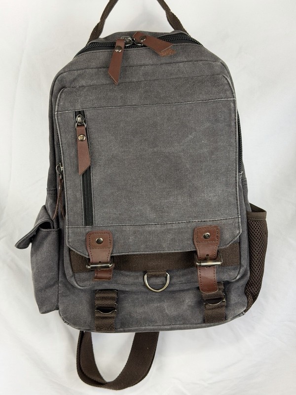 Canvas Sling Backpack Gray Brown Convertible Crossbody
